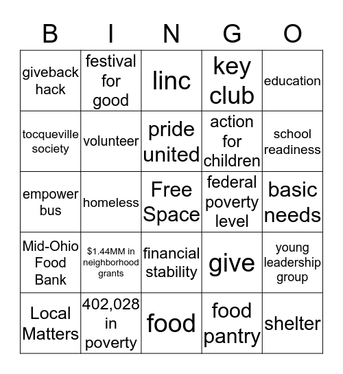 United Way Bingo Card