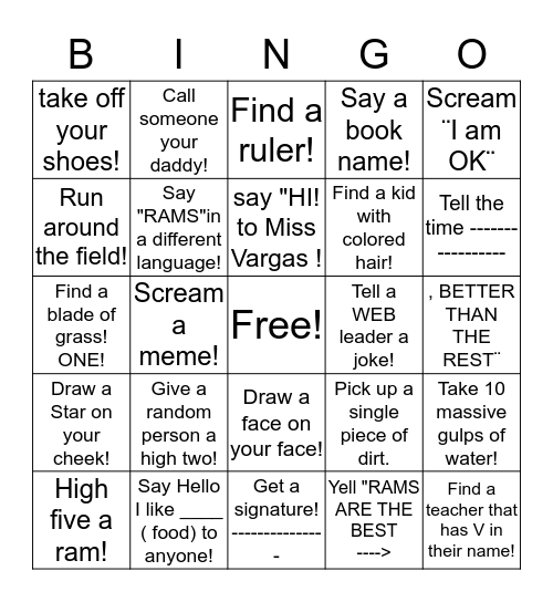 Ram´s candy pass                  (Finish for candy)! Bingo Card