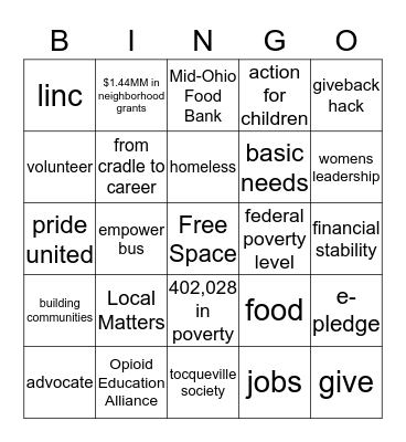 United Way Bingo Card