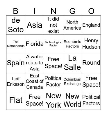 European Explorers Bingo Card