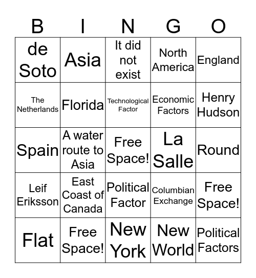 European Explorers Bingo Card