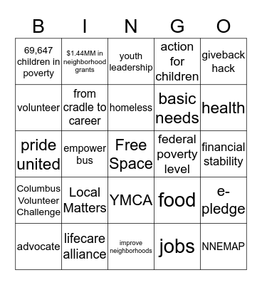 United Way Bingo Card