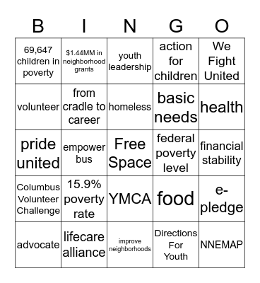 United Way Bingo Card