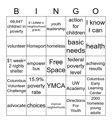United Way Bingo Card