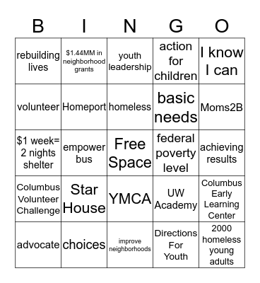 United Way Bingo Card