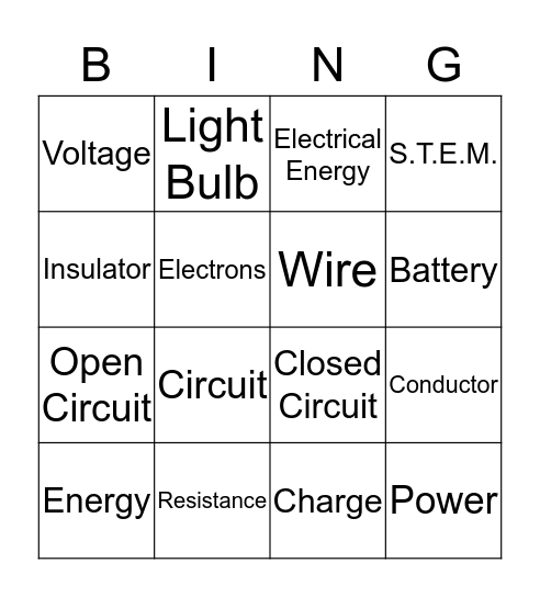 Electricity: Circuits and Power Bingo Card