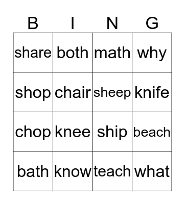Pronunciation Practice Bingo Card