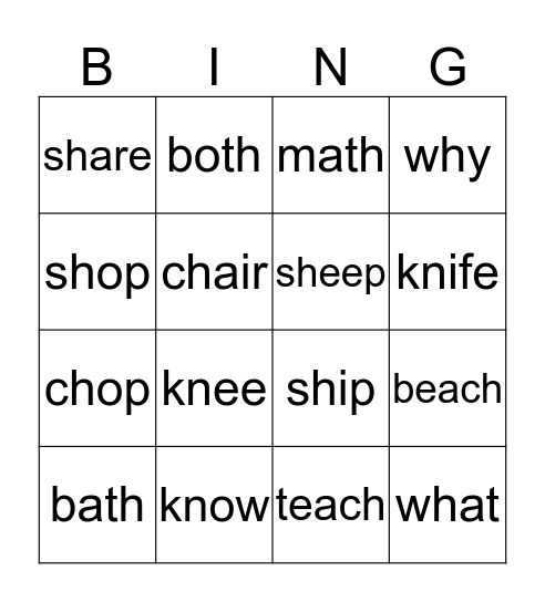 Pronunciation Practice Bingo Card