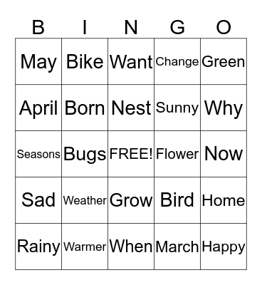 Spring Bingo Card