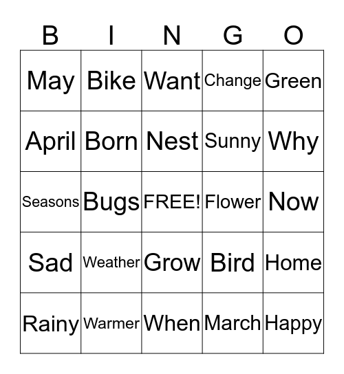 Spring Bingo Card