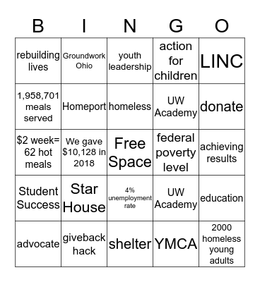 United Way Bingo Card