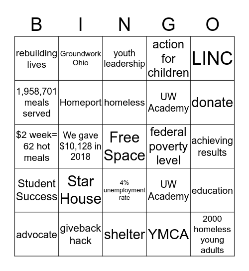 United Way Bingo Card