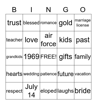 50th Wedding Anniversary Bingo Card