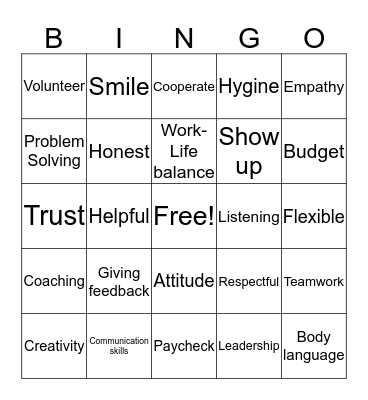 Soft Skills Bingo Card