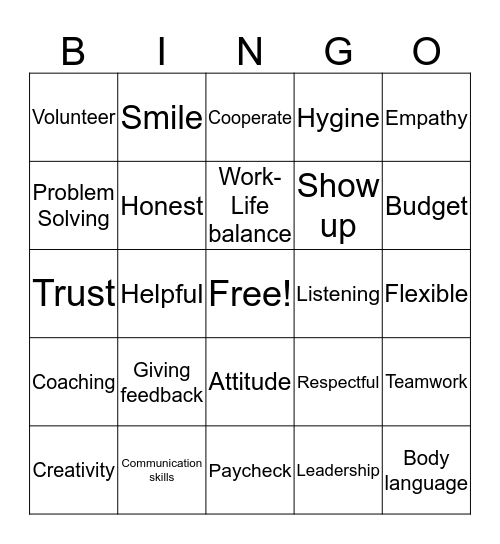 Soft Skills Bingo Card