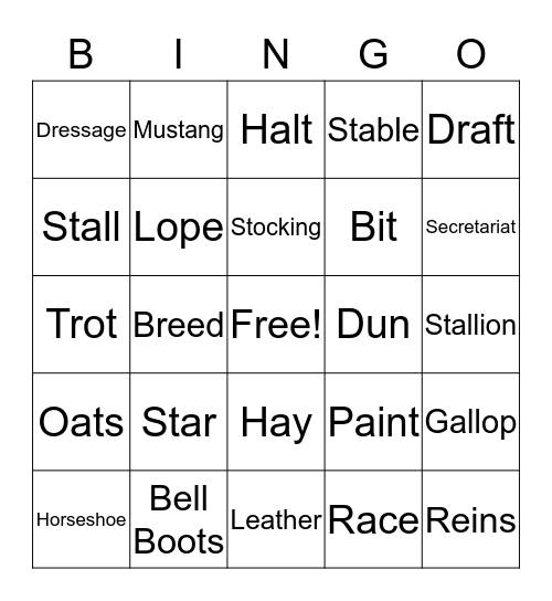 Horse Crazy Girls(and Levi) Bingo Card