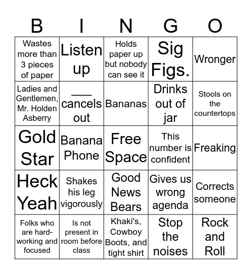Mr. Ford Cliches Bingo Card