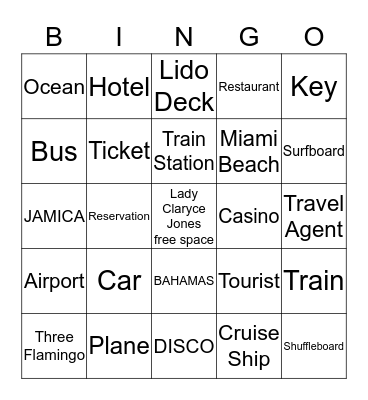 Cruise Ship Bingo Card