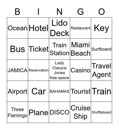 Cruise Ship Bingo Card
