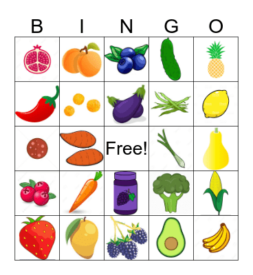 Rainbow food  Bingo Card