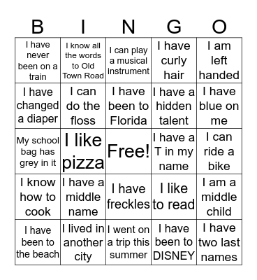 Get to know you BINGO Card