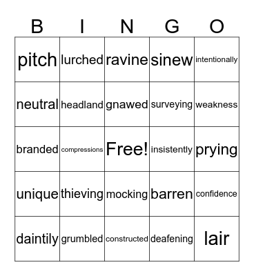 Unit 1 Vocabulary  Bingo Card