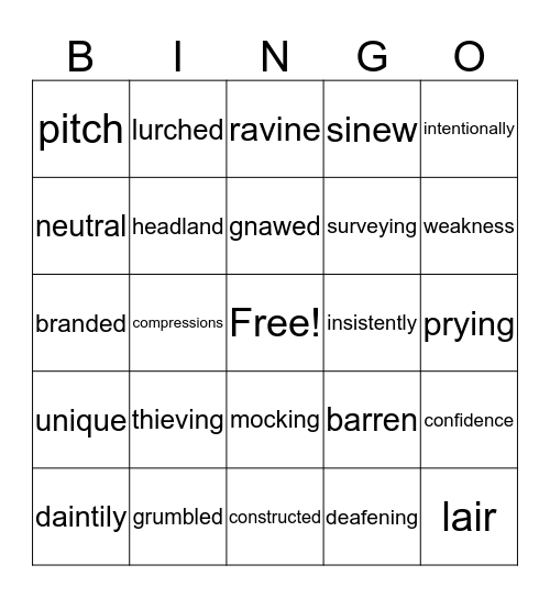 Unit 1 Vocabulary  Bingo Card