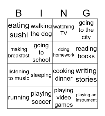 I Like... Bingo Card