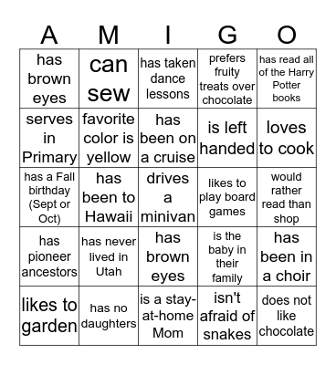 Find Someone Who Bingo Card