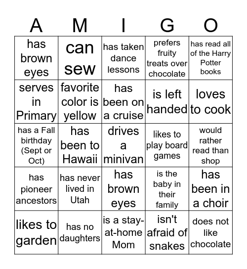 Find Someone Who Bingo Card