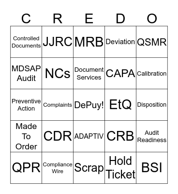 DePuy Quality 2019 Wk 5 Bingo Card