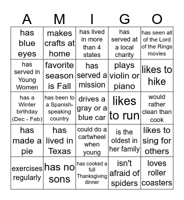 Find Someone Who Bingo Card