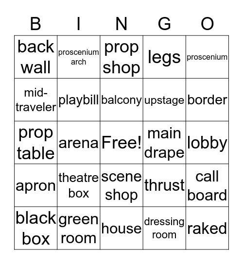 Stagecraft Bingo Card
