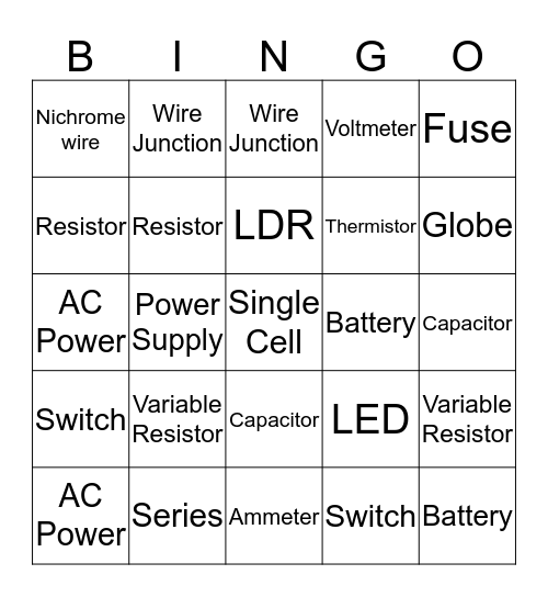 Electric Circuit Bingo! Bingo Card