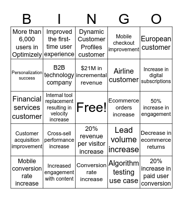 Customer Story Bingo Card