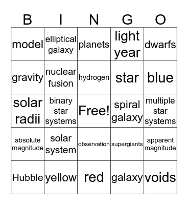 Universe Bingo Card