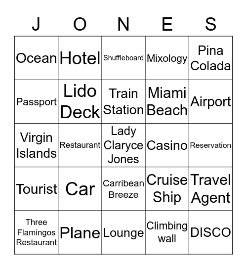 Cruise Ship  Bingo Card