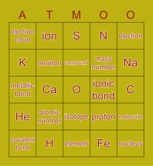 Atomo Bingo Card