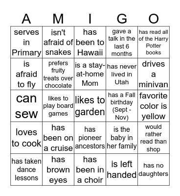 Find Someone Who Bingo Card