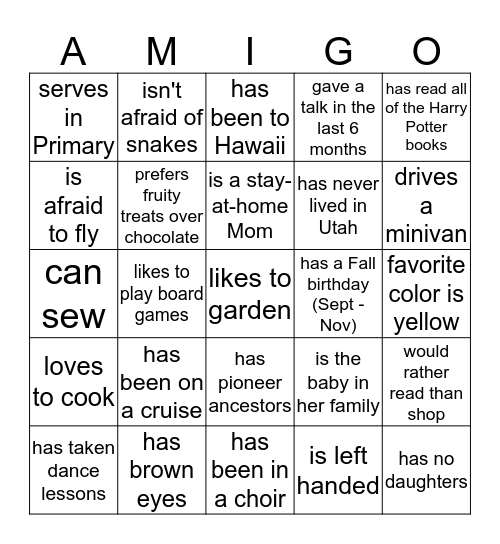 Find Someone Who Bingo Card