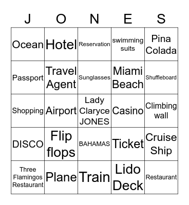 Cruise Ship  Bingo Card