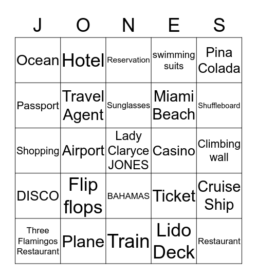 Cruise Ship  Bingo Card