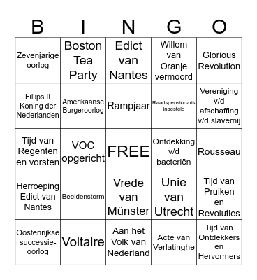 Bingo tijdvak 6 en 7 Bingo Card