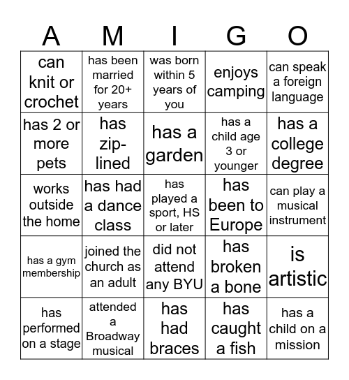 Find Someone Who Bingo Card