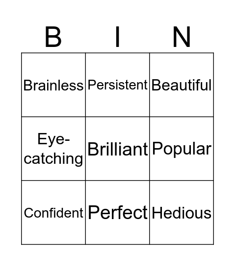 Adjectives Bingo Card