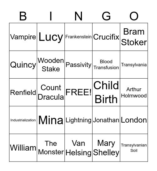 Dracula and Frankenstein Bingo Card