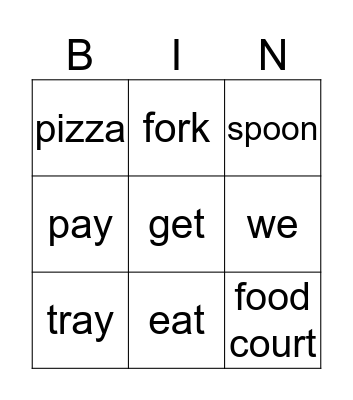 At the Food Court Bingo Card