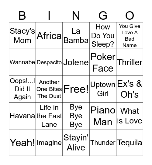 NRHH Music Bingo Card