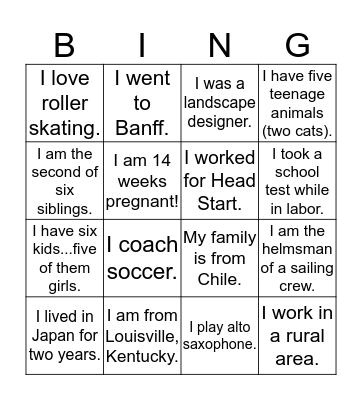 Unique Facts Bingo Card