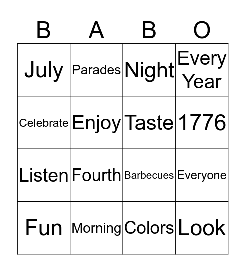 Independence Day Bingo Card